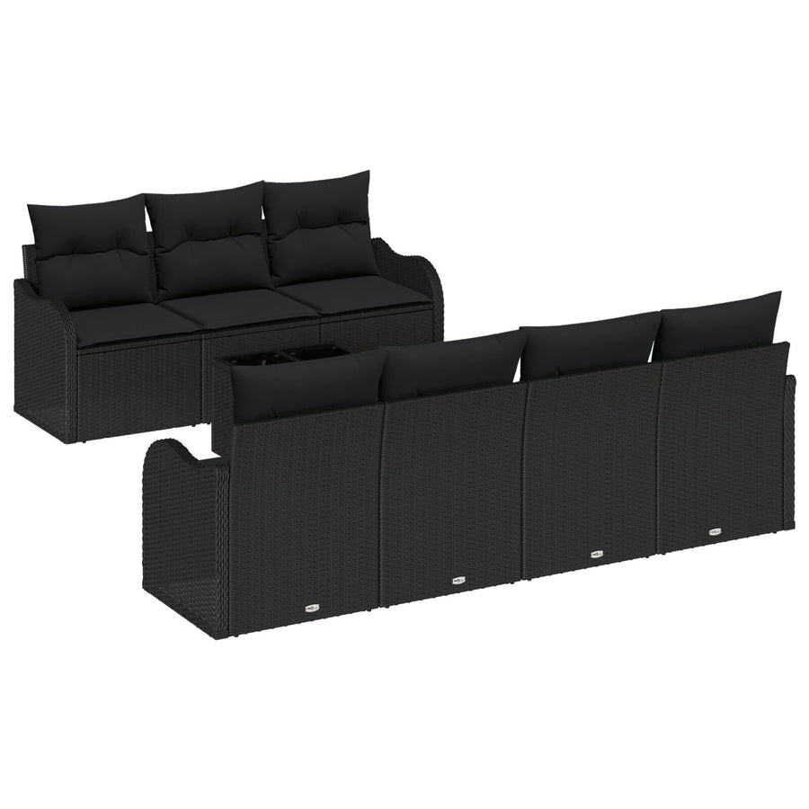 8-delige Tuin Sofa Set met Kussens Zwart Poly Riet, vidaXL 2-zits Tuin Sofa met Kussens Zwart Poly Riet