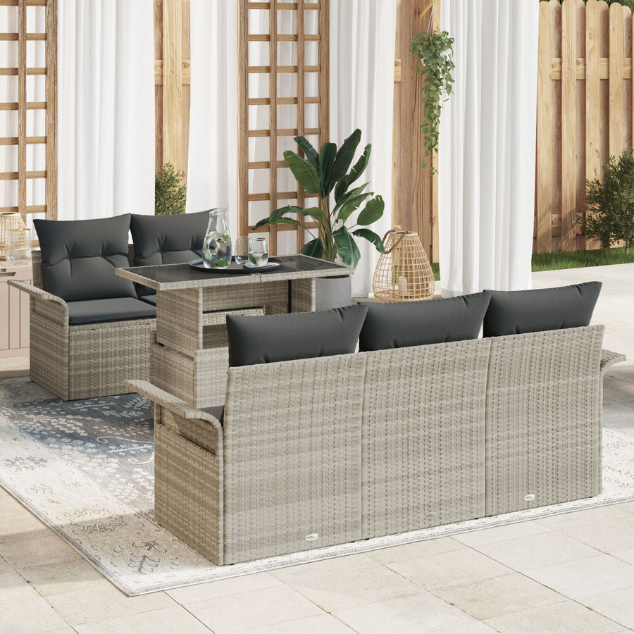 6-Delig Tuin Sofa Set Met Kussens Lichtgrijs Poly Rattan