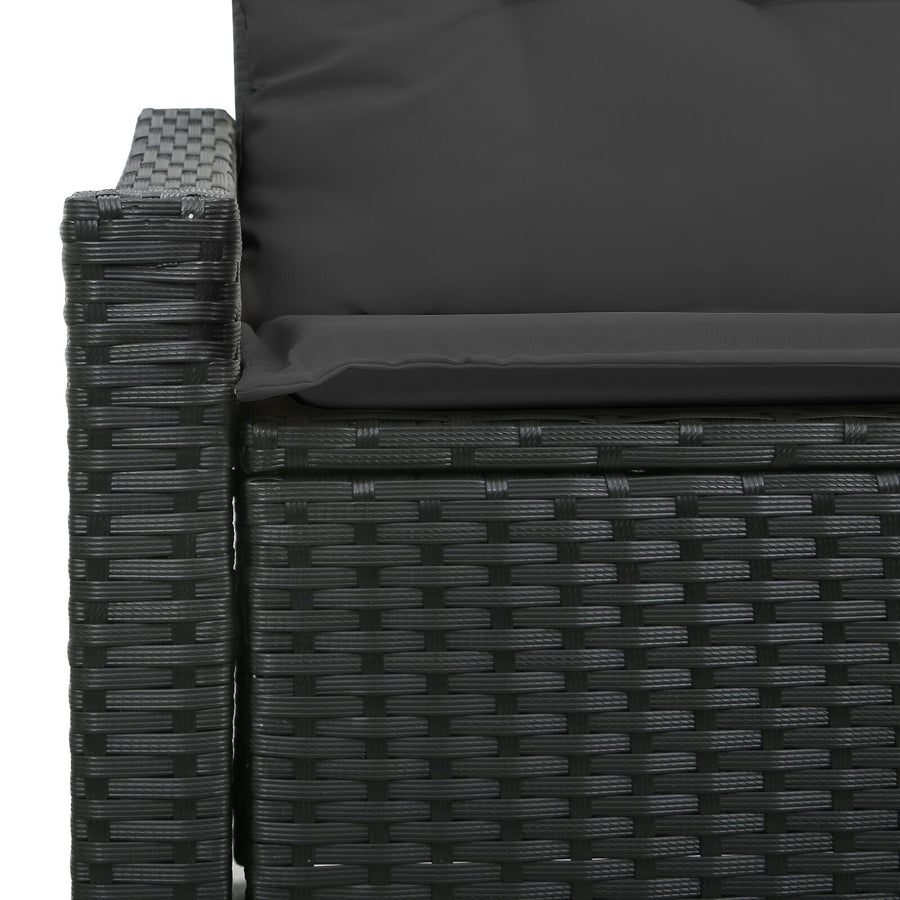 2-Zits Tuinsofa & Kussens Poly Rattan Zwart met opslag