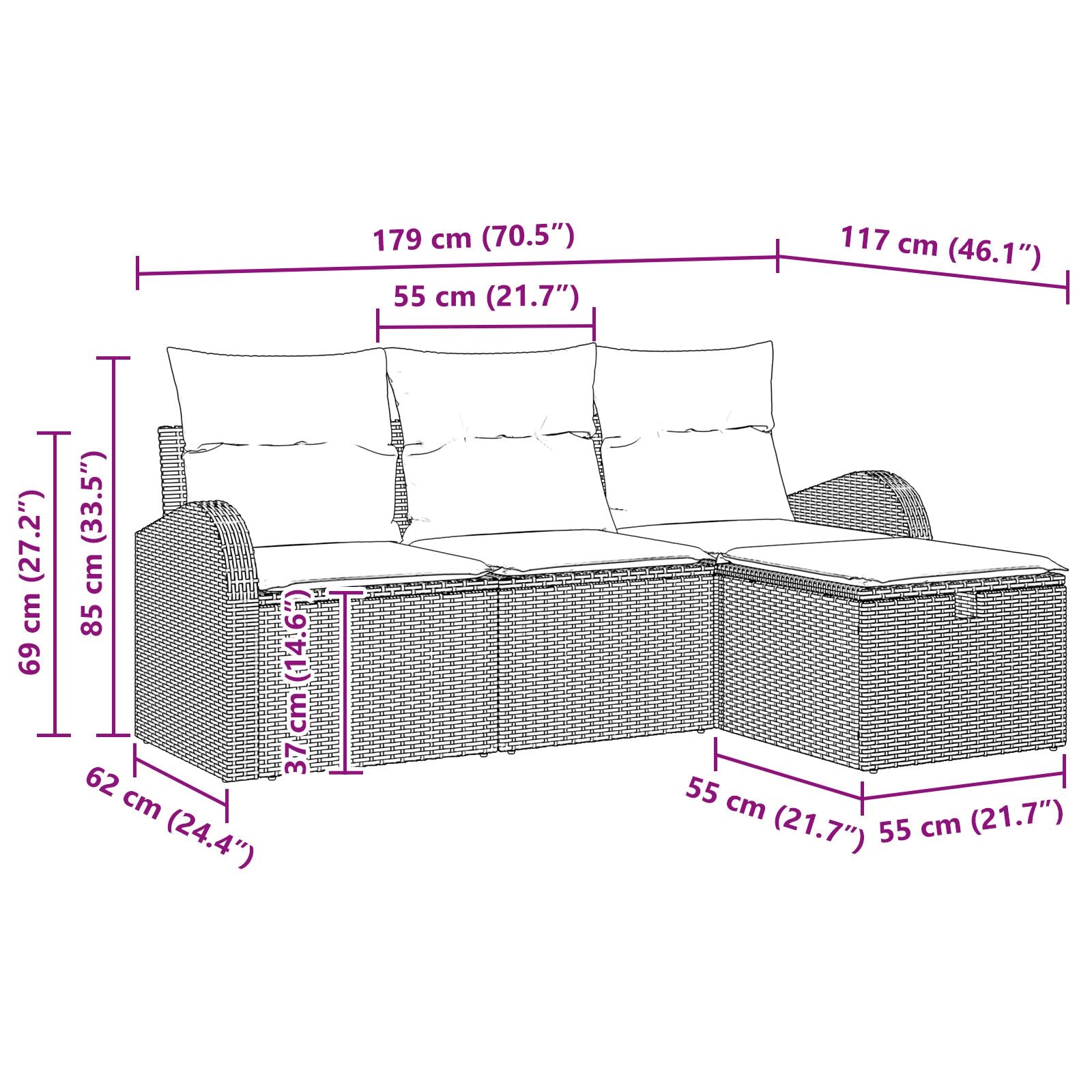 4-Delige Tuin Sofa Set Met Kussens Grijs Poly Rattan