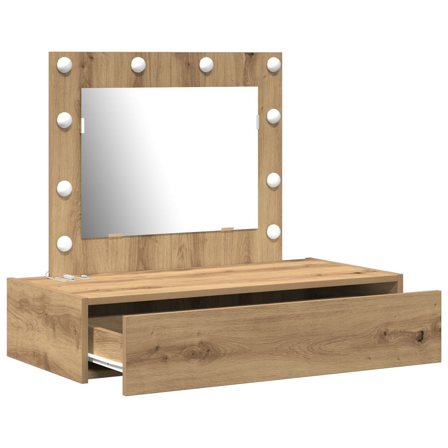 Wandkaptafel -Verlichting 83 x 40 x 70 cm Ambachtelijk eiken met LED