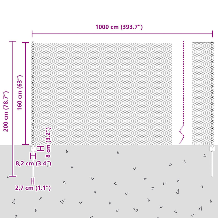 Fence Palen 10 Stuks U-Kanaal 160 Cm Gegalvaniseerd Staal,  Hexagon Fence 1.6X10 M Gegalvaniseerd Staal