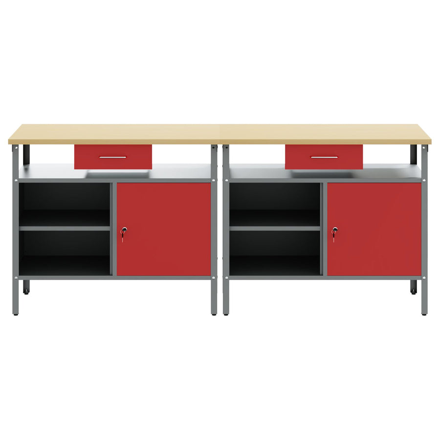 2-Delige Werkbank Set Rood Staal