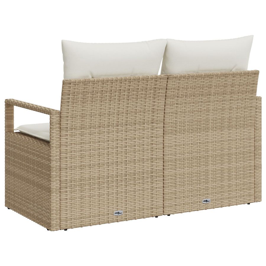 2-Zitter Tuinbank En Kussens Poly Rattan Beige en crème met opslag