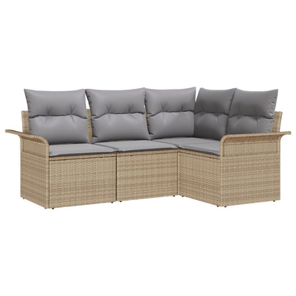 4 Stukken Tuin Sofa Set Met Kussens Beige Poly Rattan