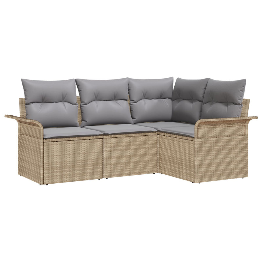 4 Stukken Tuin Sofa Set Met Kussens Beige Poly Rattan