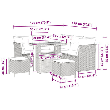 8-Piece Tuin Sofa Set Met Kussens Grijs Poly Rattan Acacia, 3-Piece Tuin Eet Set Met Kussens Grijs Poly Rattan Acacia Wit