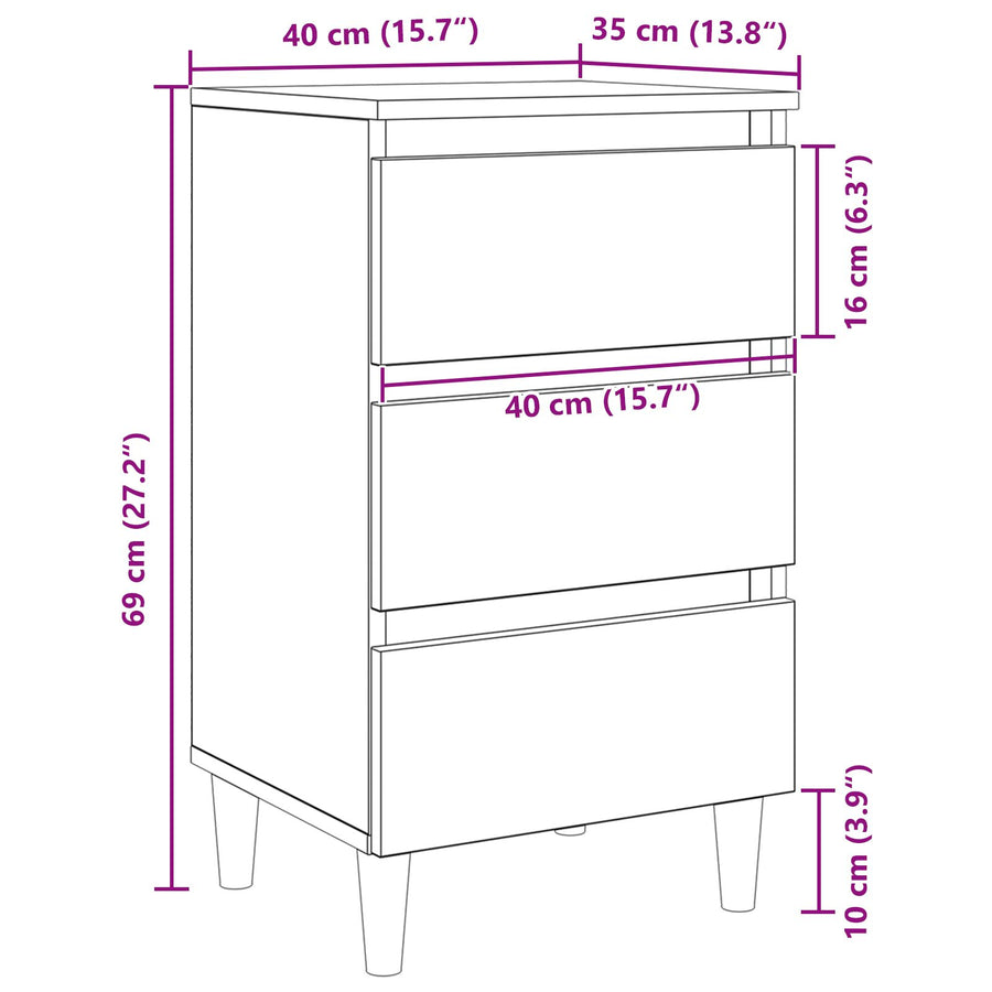 Nachtkastje Met Houten Poot 40X35X69 Cm Zwart eiken