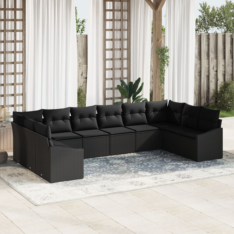 Tuin Sofa Set Set Van 10 Zwart Rattan, Polyester Tuin Loveseat