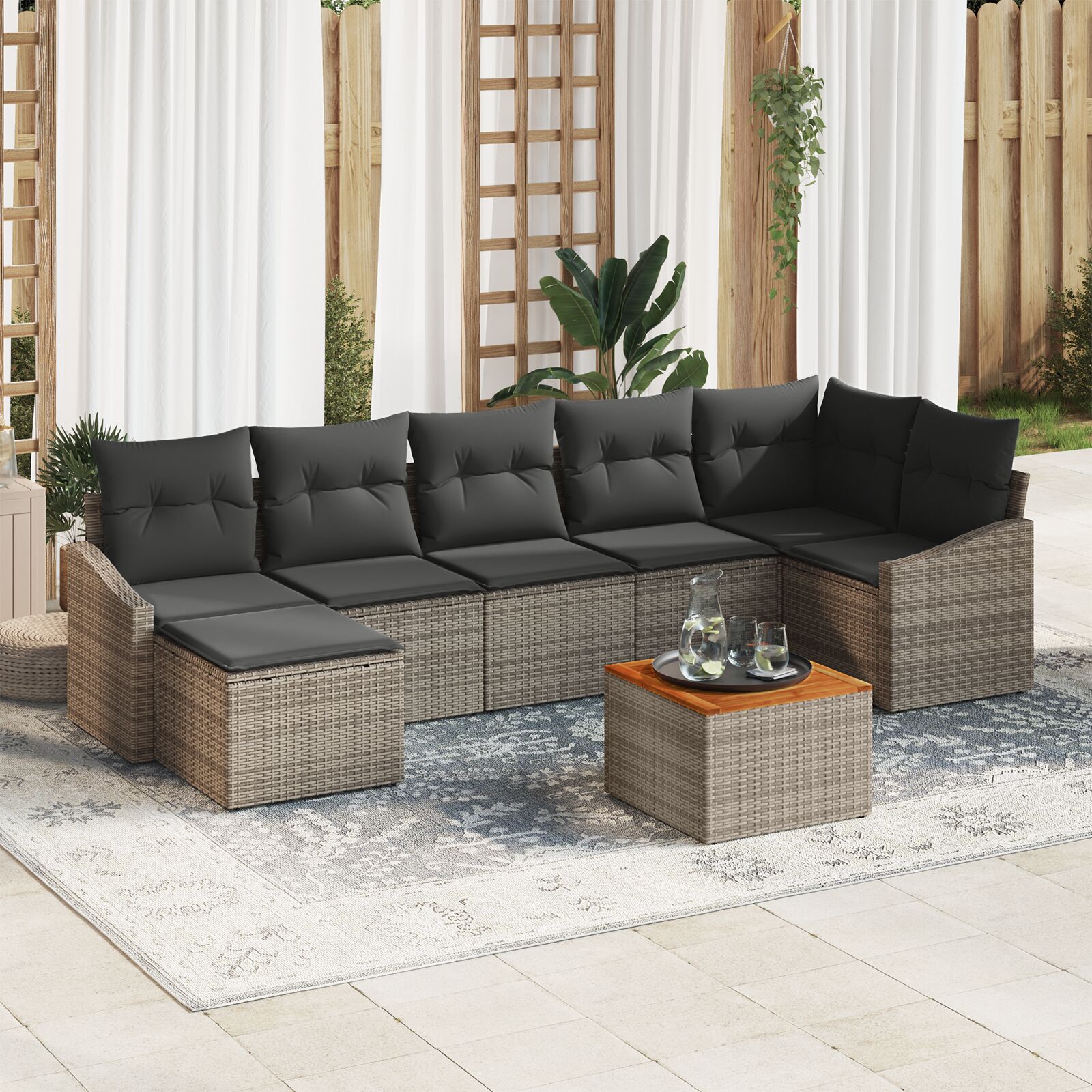 8-Delige Tuin Sofa Set Met Kussens Grijs Poly Rattan Acacia
