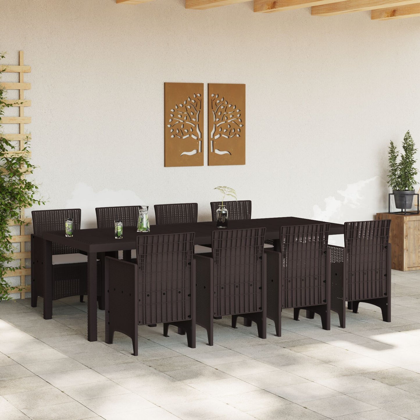 9-Delige Tuinset Met Kussens Bruin Poly Rattan