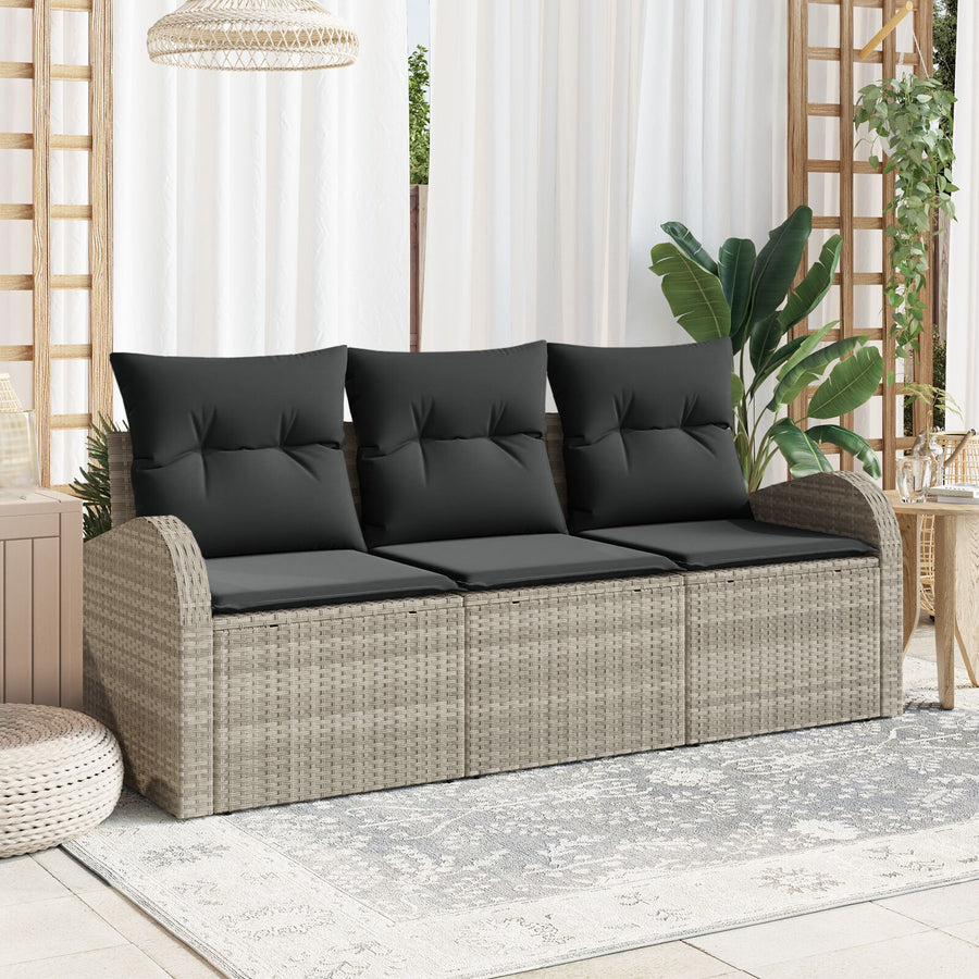 3-Delige Tuinbank Set Met Kussens Lichtgrijs Poly Rattan