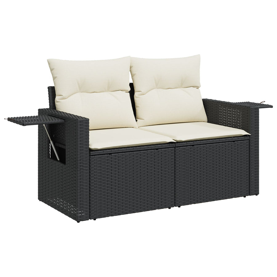 8-Delige Tuin Sofa Set Met Kussens Zwart Poly Rattan Acacia, 3-Delige Tuin Eetset Met Kussens Zwart Poly Rattan Acacia Wit