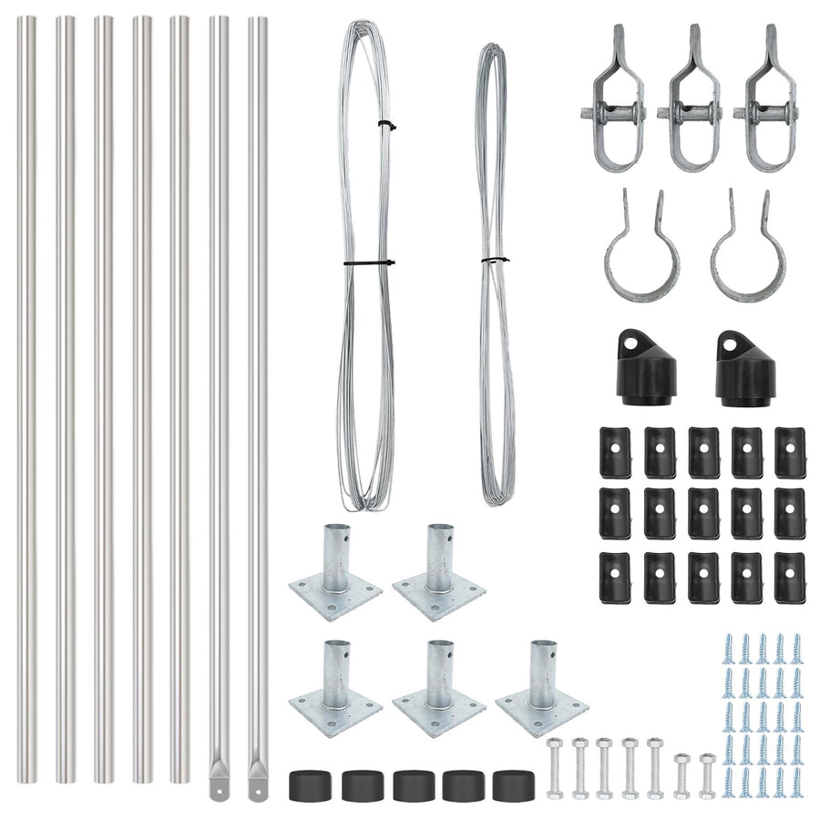 Schuttingpalen Set Set Van 7 Zilver Staal 3,2 X 3,2 X 110 Cm