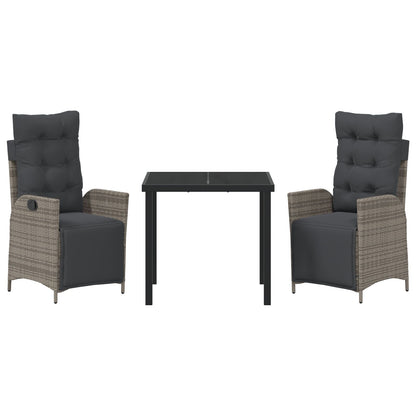 3-Delige Tuin Eetset Grijs Poly Rattan