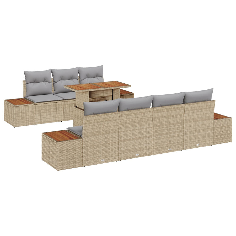 Tuin Sofa Set Set Van 8 Beige Riet Buiten Sofa Set Rechthoekig
