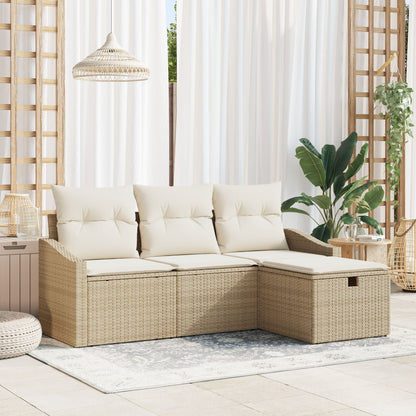 4-Delige Tuinbankset Met Kussens Beige Poly Rattan Wit