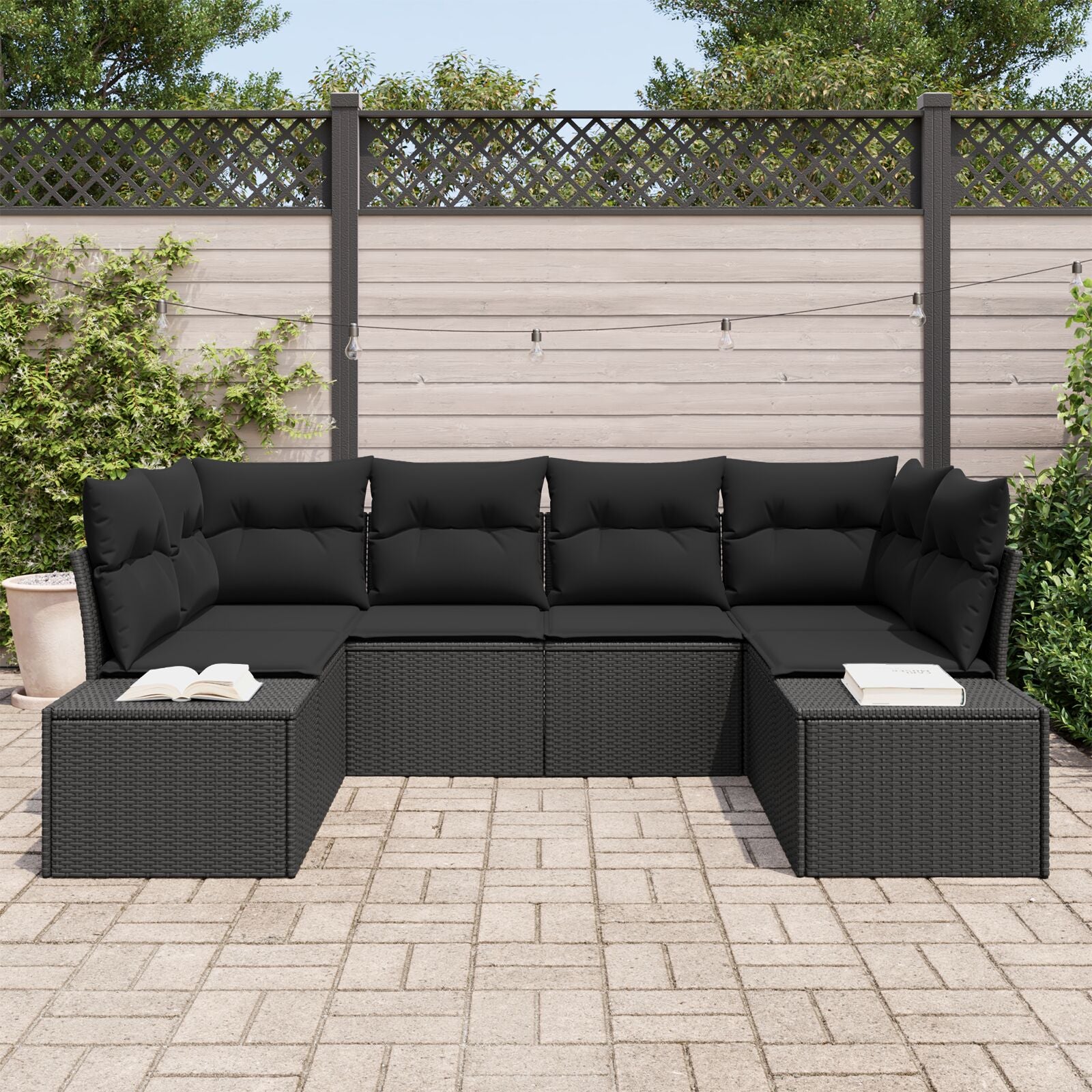 6-Delige Tuin Sofa Set Met Kussens Zwart Poly Rattan