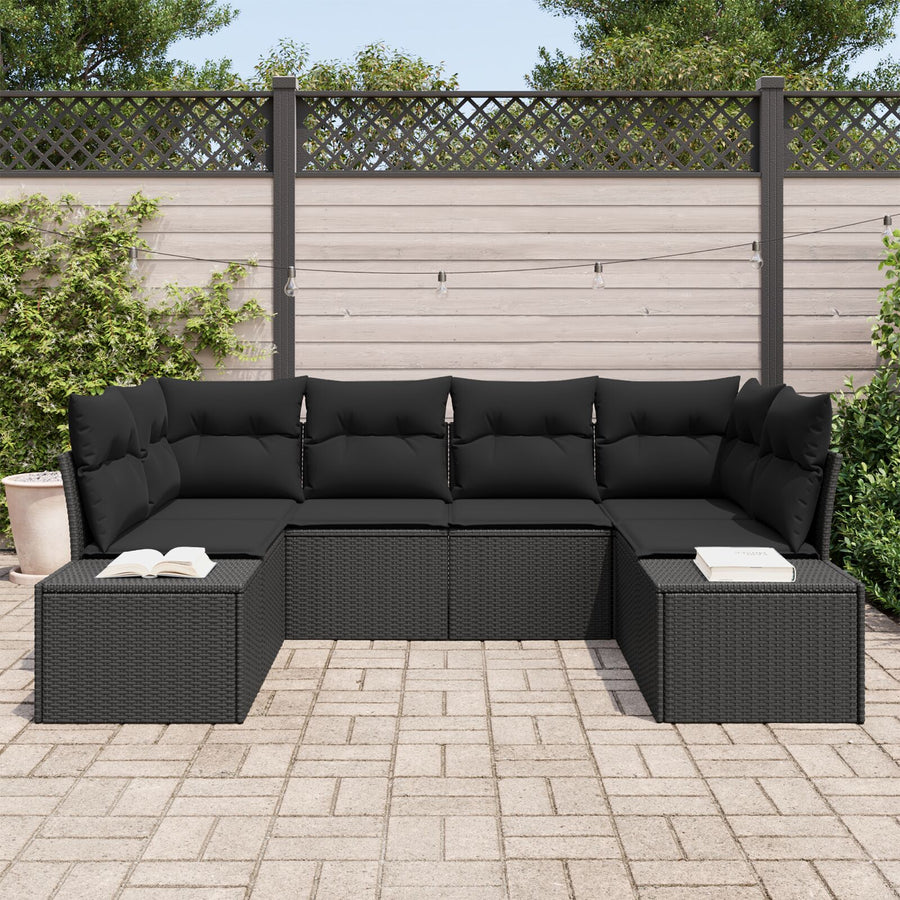 6-Delige Tuin Sofa Set Met Kussens Zwart Poly Rattan
