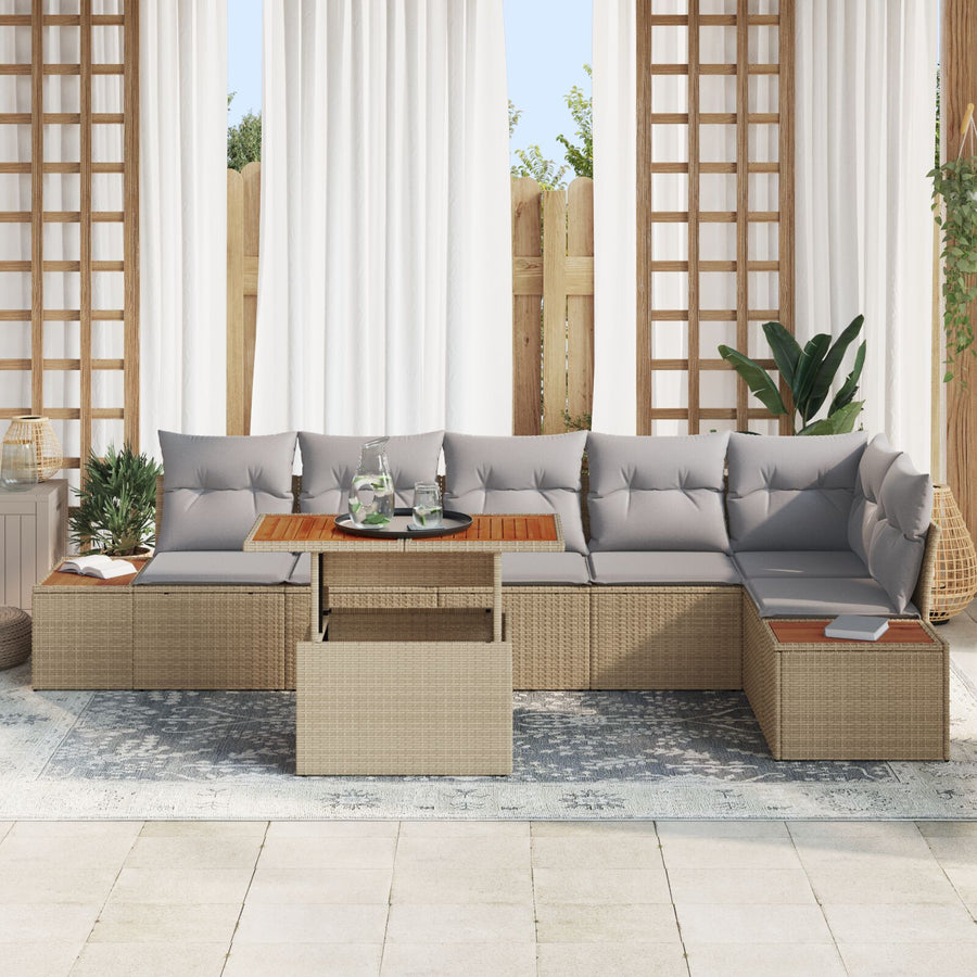 Tuinstoelenset Set Van 7 Beige Rattan Tuinstoelenset
