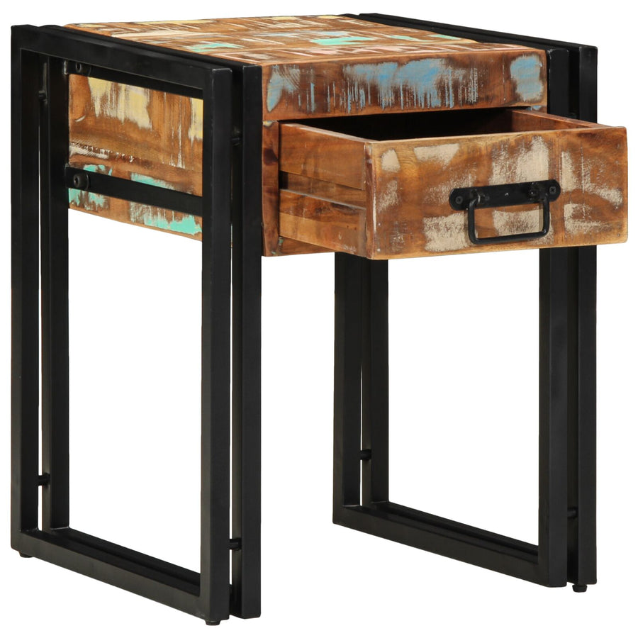 Bijzettafel Met Lade Zwart 40 x 40 x 50 cm Massief gerecycled hout