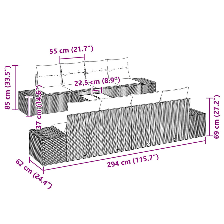 9-Delige Tuin Sofa Set Met Kussens Beige Poly Rattan
