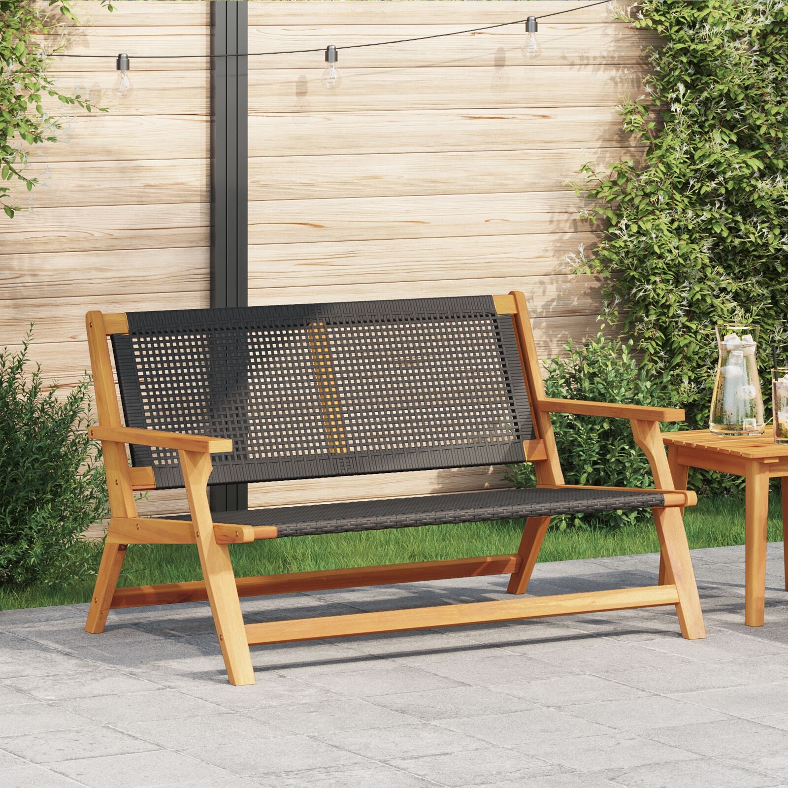 Tuin 122X76X73,5 Cm Massief Acaciahout Zwart Bank