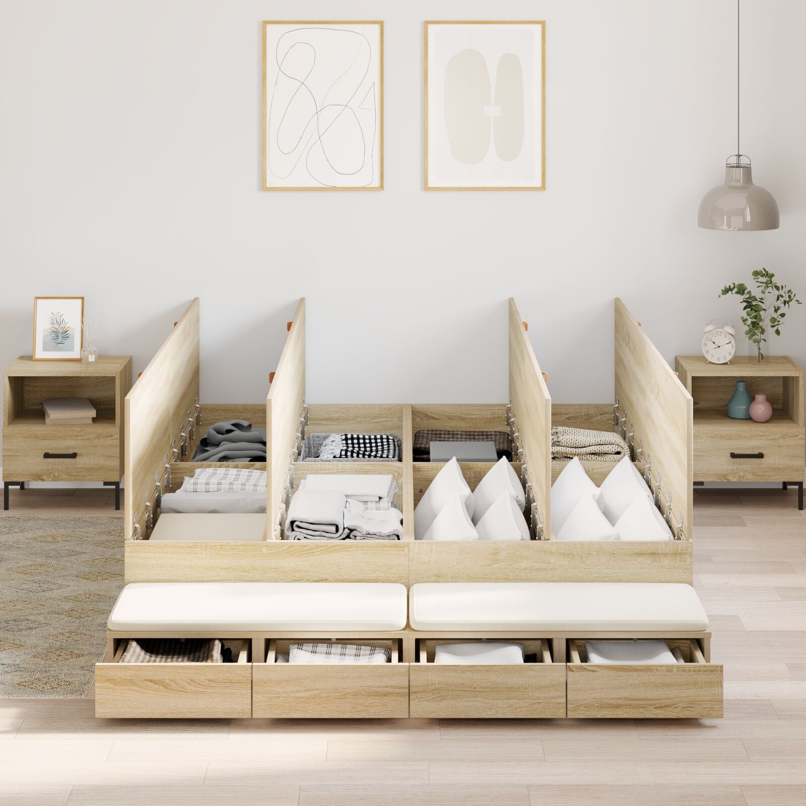 Opslagbedframe Sonoma Eiken Bewerkt Hout 160 X 200 Cm Artisanaal Eiken