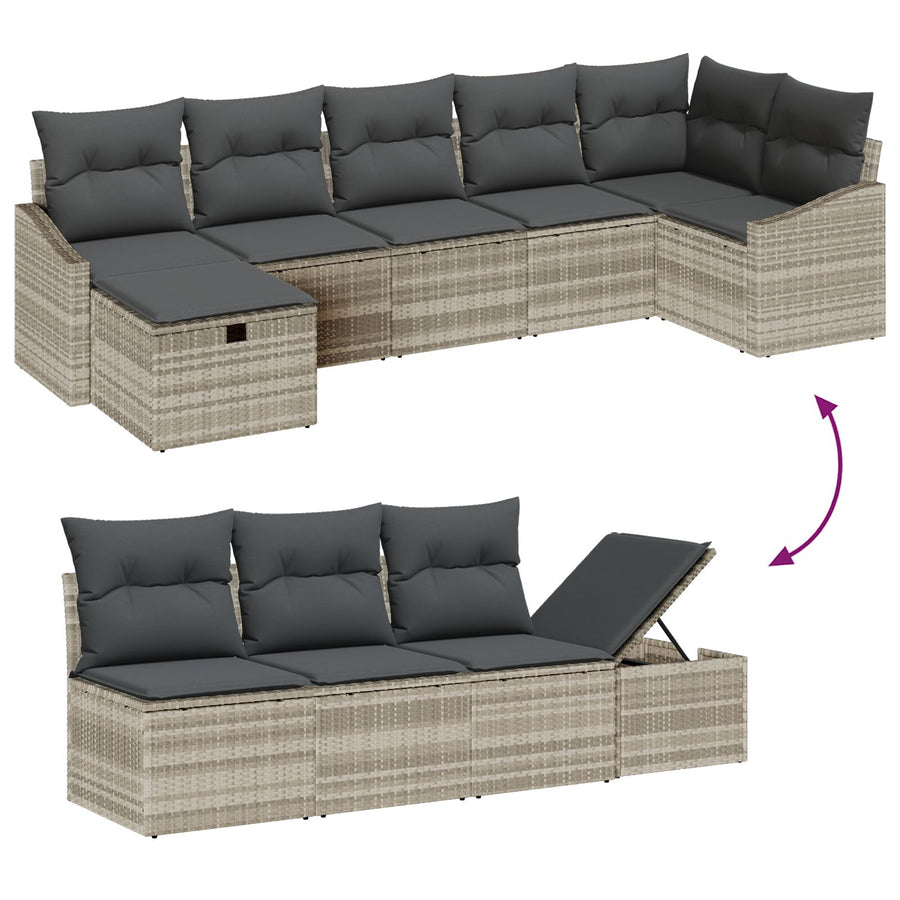 7-Delige Tuinsalon Set Met Kussens Lichtgrijs Poly Rattan