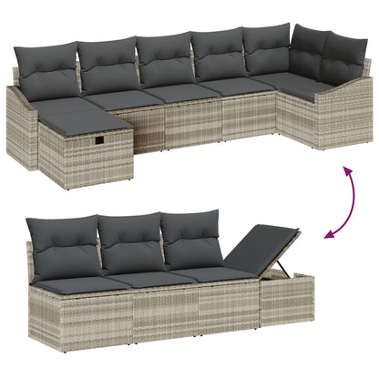 7-Delige Tuinsalon Set Met Kussens Lichtgrijs Poly Rattan