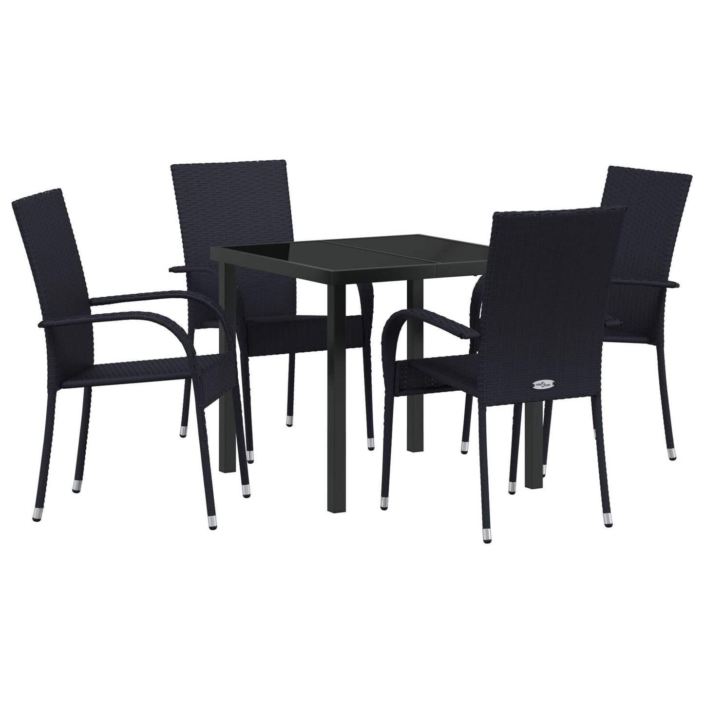 5-Delige Tuin Eettafel Set Zwart Poly Rattan
