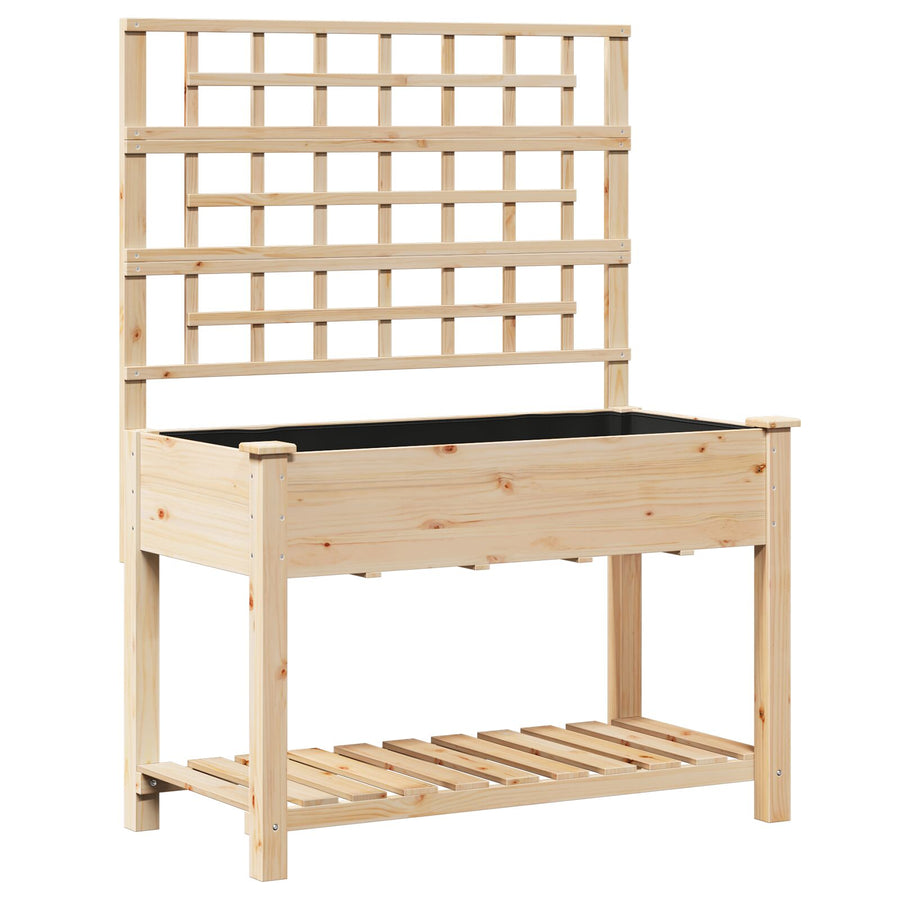 Tuinbak Met Trellis En Plank 115X59X152 Cm Massief Hout Vuren 115 x 60,5 x 153 cm