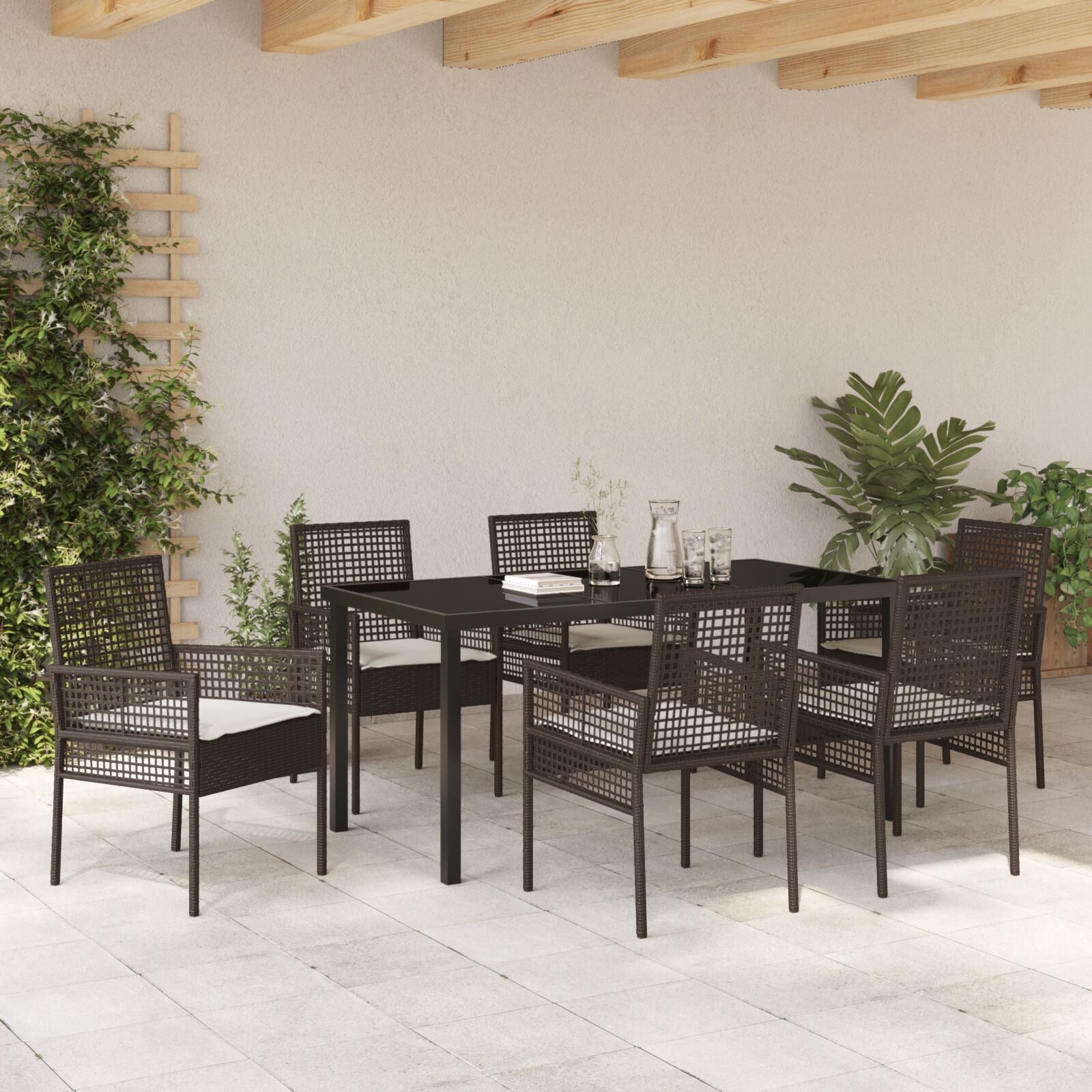 7-Delige Tuin Eetset Met Kussens Bruin Poly Rattan