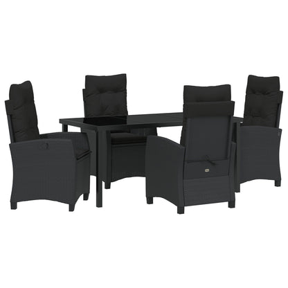 5-Delige Tuin Eettafelset Met Kussens Zwart Poly Rattan