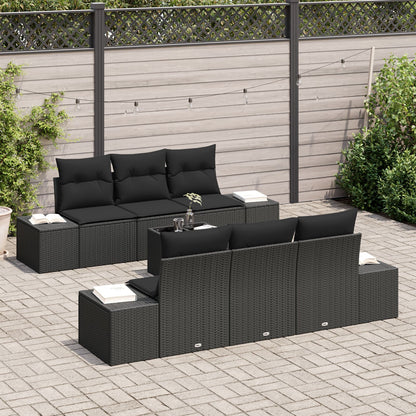 Tuinbank Set 7 Delige Set Zwart Rattan, Polyester Tuinbank Set