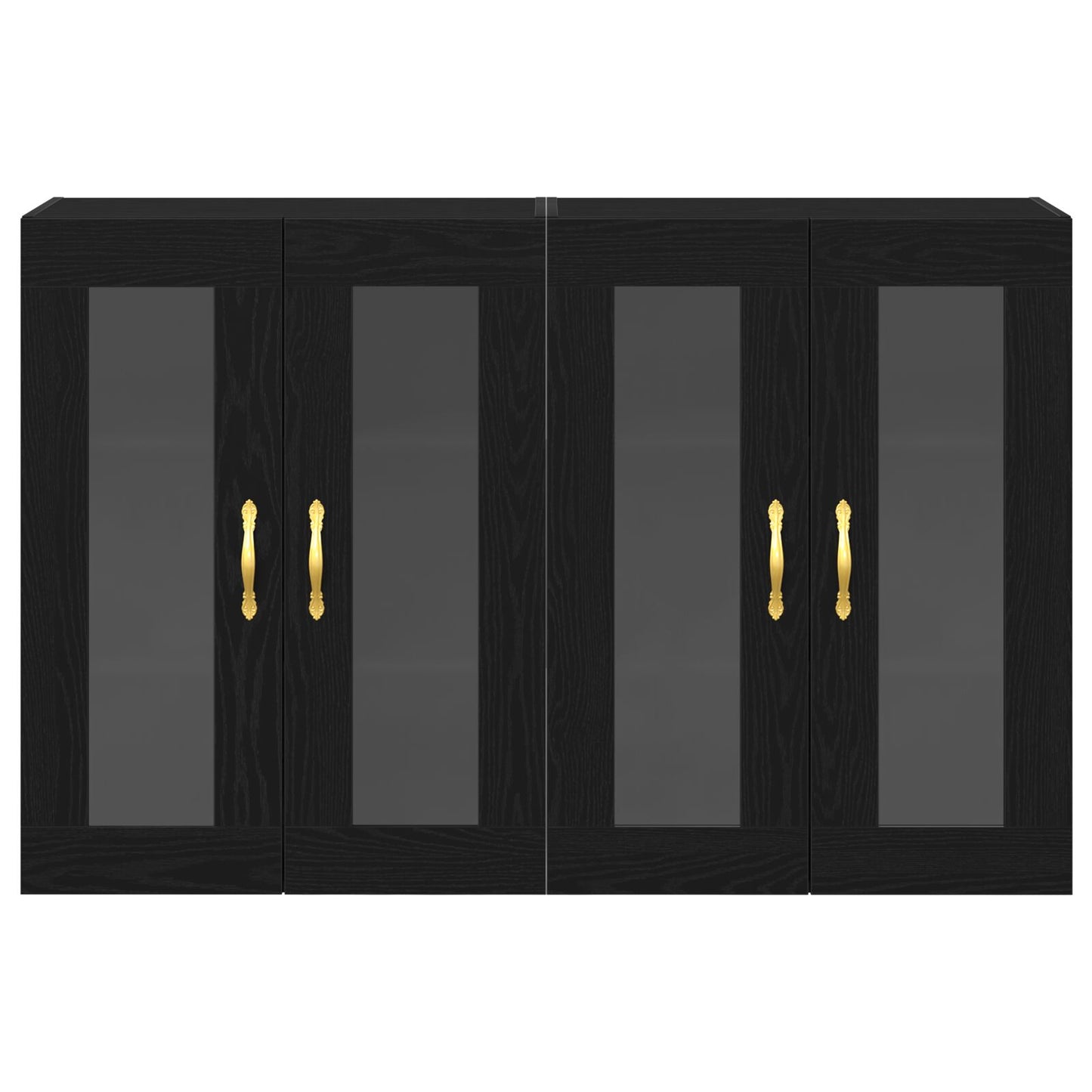 Wandkast Set Van 2 Zwart Eiken Hout, Glas 139 X 34 X 90 Cm