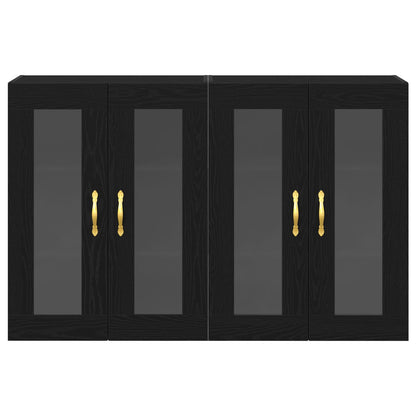 Wandkast Set Van 2 Zwart Eiken Hout, Glas 139 X 34 X 90 Cm