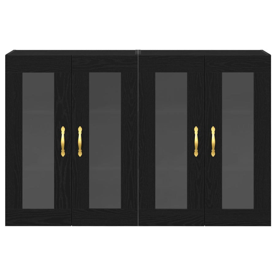 Wandkast Set Van 2 Zwart Eiken Hout, Glas 139 X 34 X 90 Cm