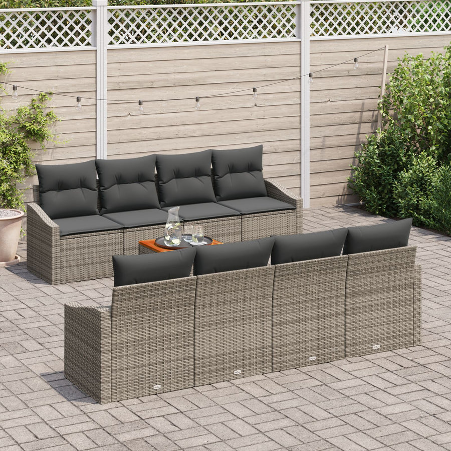 9-Delige Tuin Sofa Set Met Kussens Grijs Poly Rattan Acacia