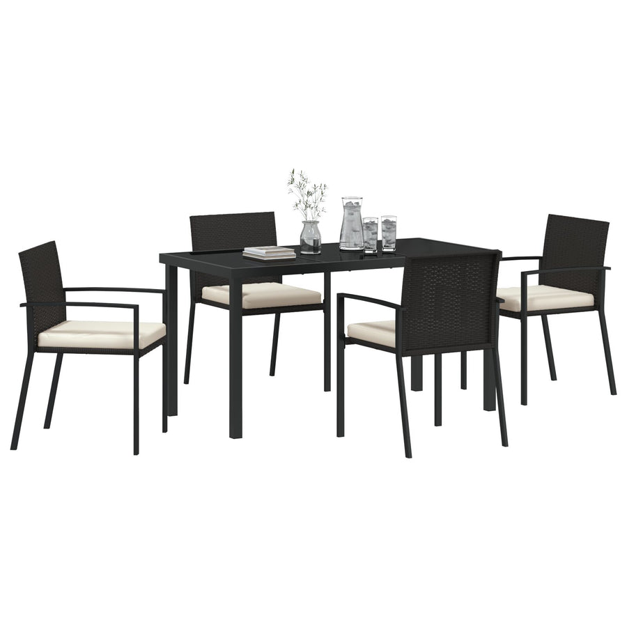 5-Delige Tuin Eetset Zwart Poly Rattan