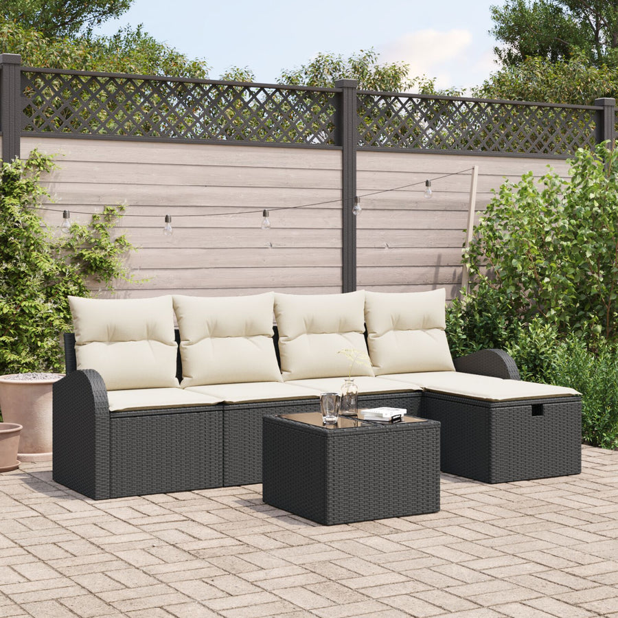 6-Delige Tuinsofa Set Met Kussens Zwart Poly Rattan