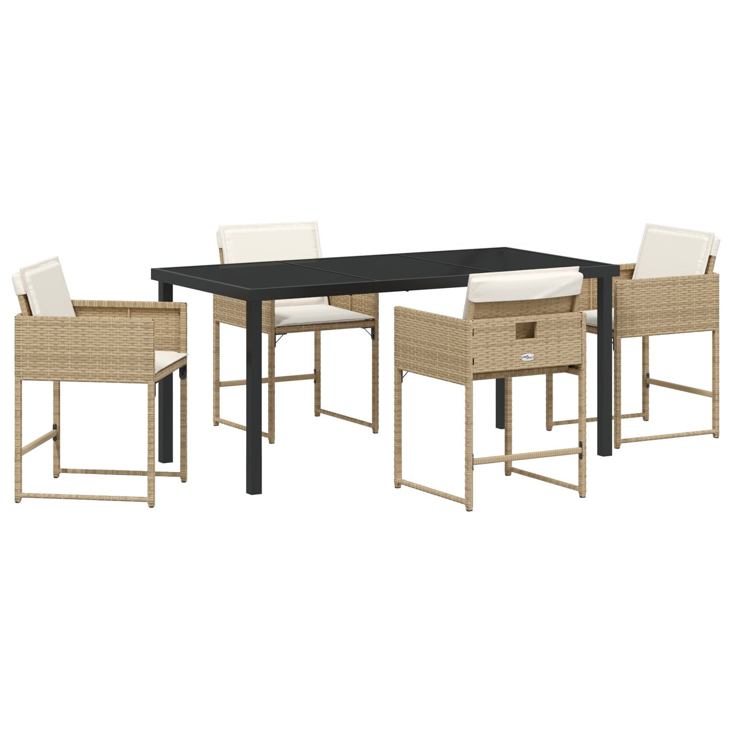 5-Piece Tuin Eetset Met Kussens Beige Poly Rattan