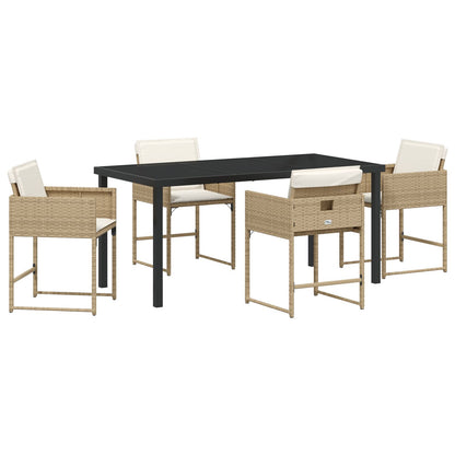5-Piece Tuin Eetset Met Kussens Beige Poly Rattan