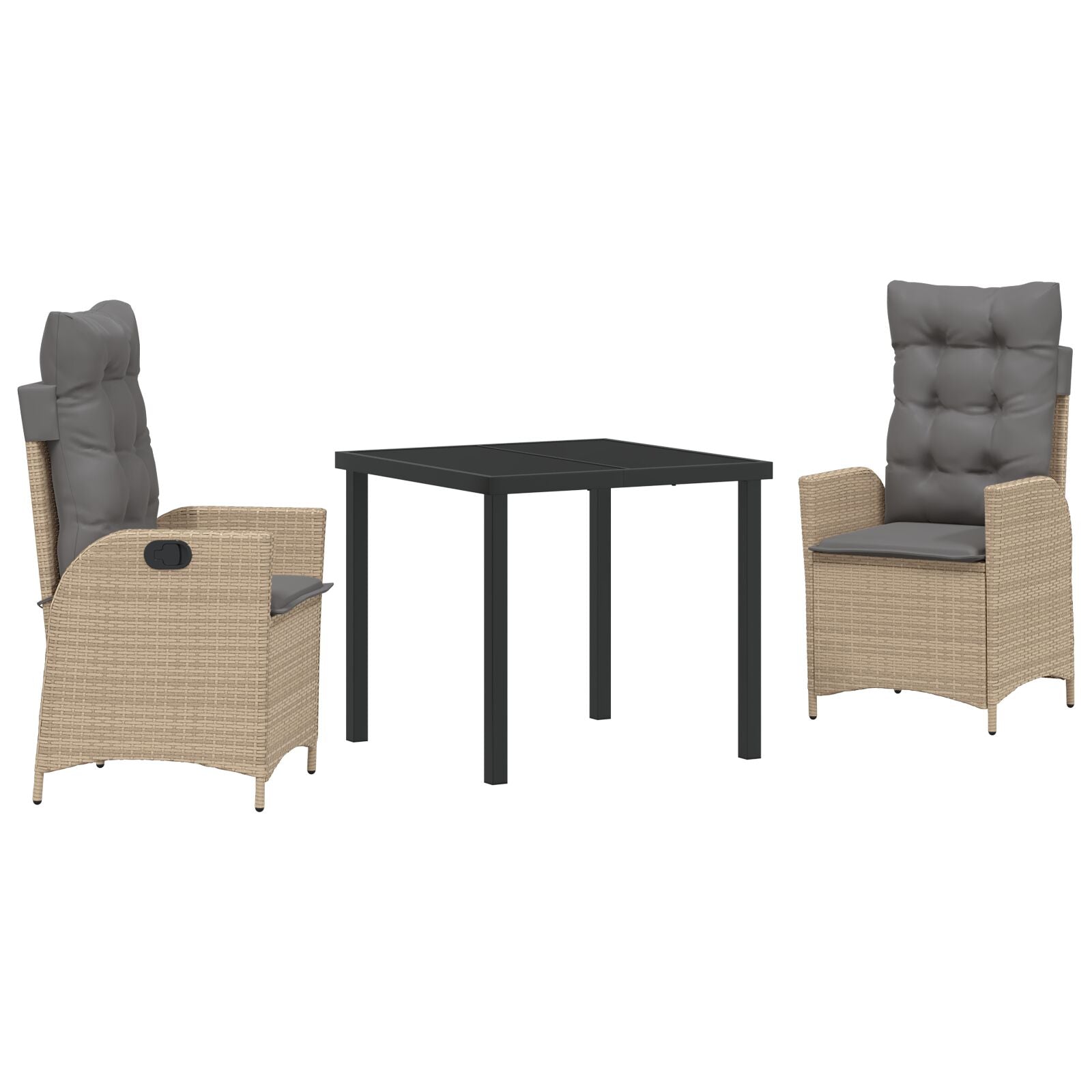 3-Delige Tuin Eetkamer Set Met Kussens Beige Poly Rattan