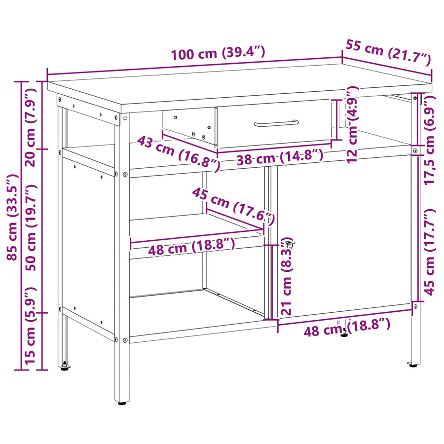 Werkbank Met Slotdeur 100X55X85 Cm Staal Rood en grijs