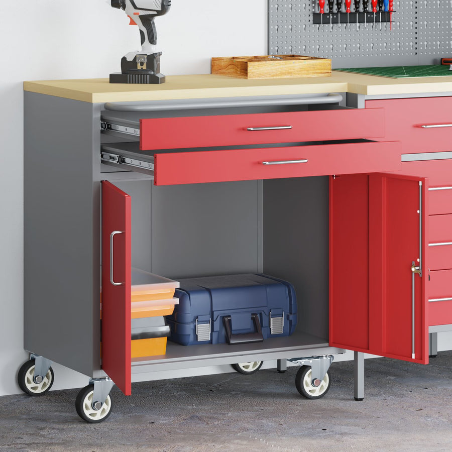 Gereedschapskast Met Wielen En Vergrendelbaar 75X45X85 Cm Staal Rood en grijs met 2 laden
