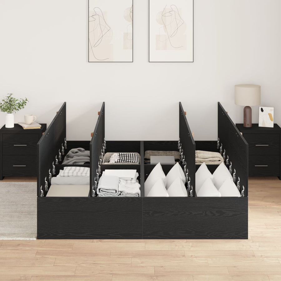 Bed Met Opslag Houtcomposiet Volledig/Tweepersoons Zwart Eiken 135 x 190 cm