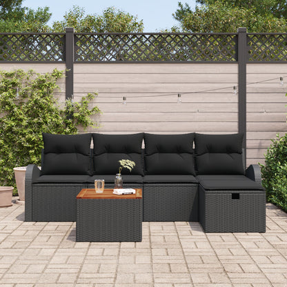 6-Delige Tuinsofa Set Met Kussens Zwart Poly Riet