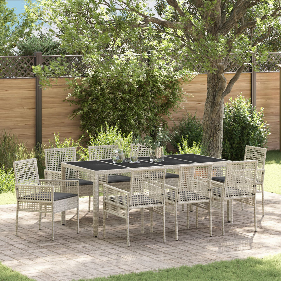 9-Delige Tuin Eetset Lichtgrijs Poly Rattan