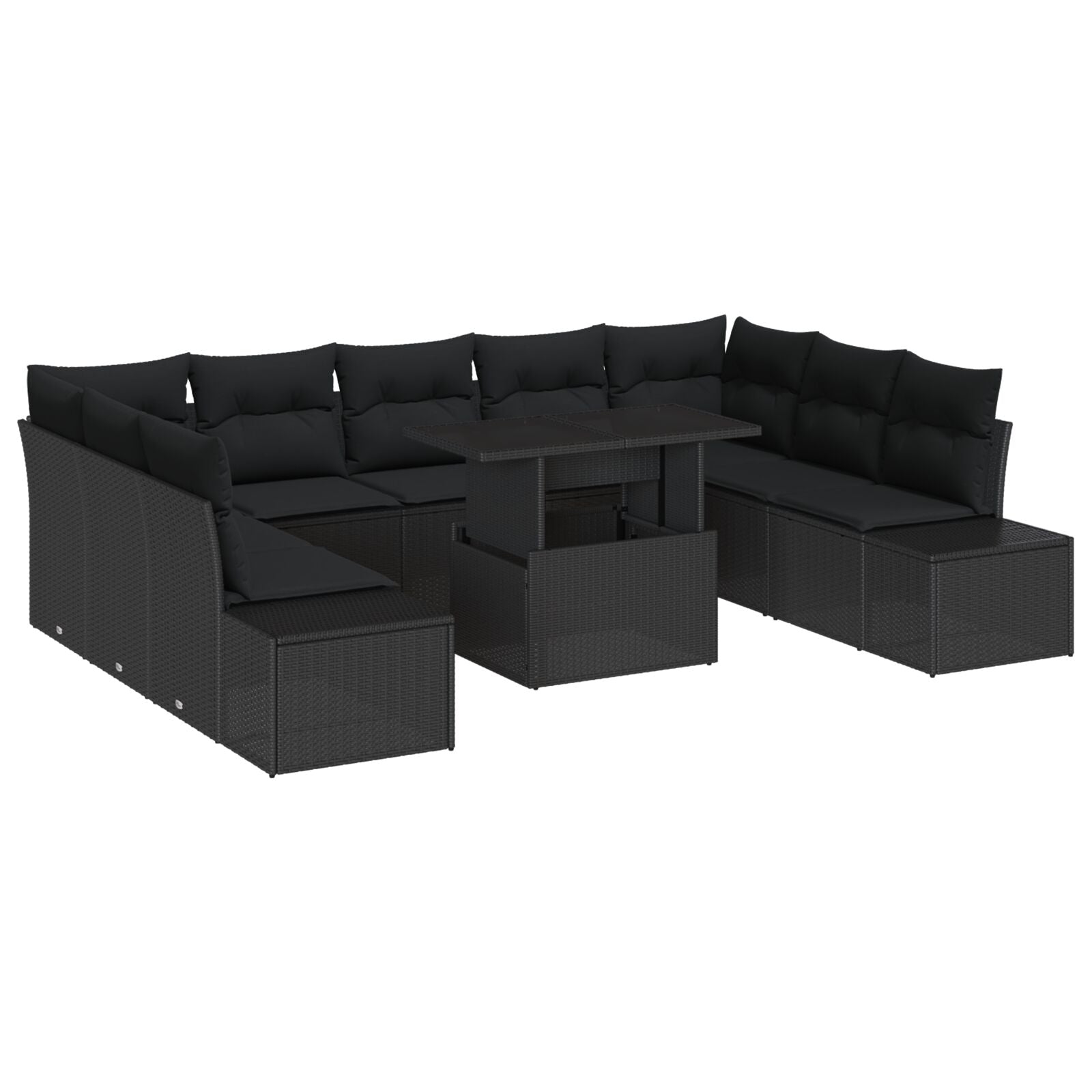 Tuinsalonset Set Van 10 Zwart Rattan, Polyester Kussens